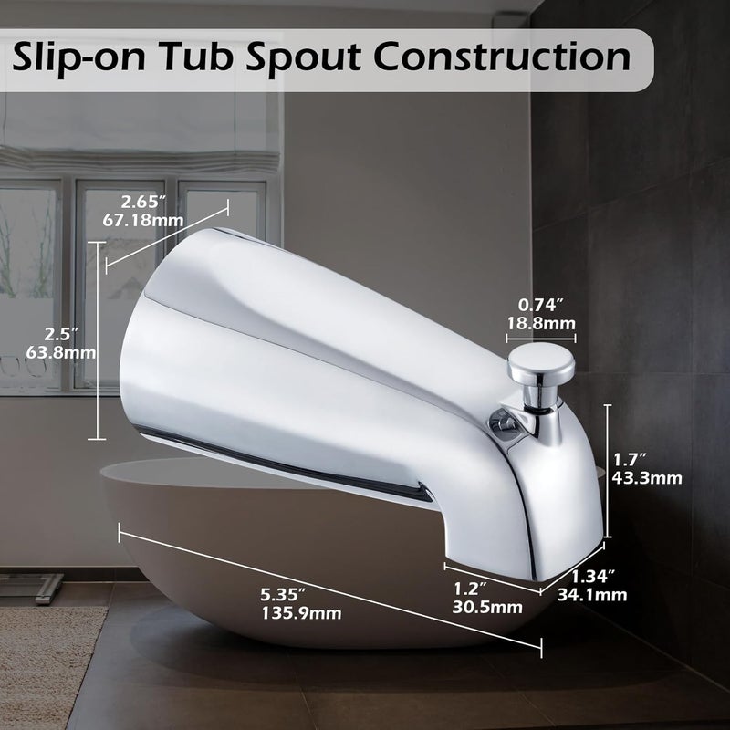 Wintap Slip-on Tub Spout with Diverter, Compatible with 1/2 Inch Copper Tube Fit, Bathroom Bathtub Spout 1-Pack (Polished Chrome) - Image 5