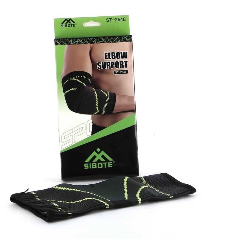 SIBOTE Elbow Support Compression Sleeve - Black with Green Stitching - Image 1