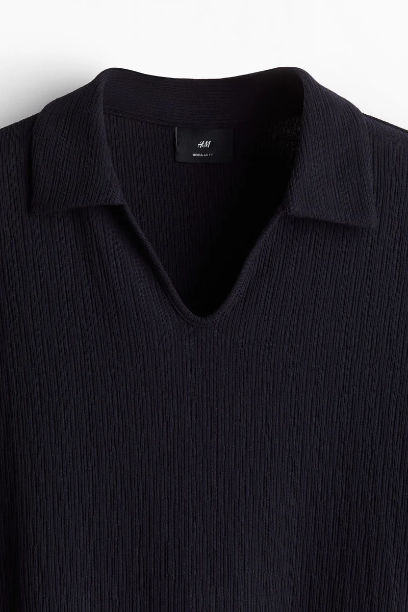 H&M 002-73-301-Blue Dark Regular Fit Collared T-shirt for Men | Best Price UAE