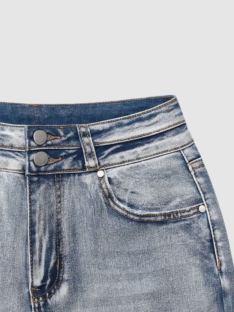 Flamingals Flare Bell Bottom Jeans for Women Raw Hem High Waist Blue S - Image 4