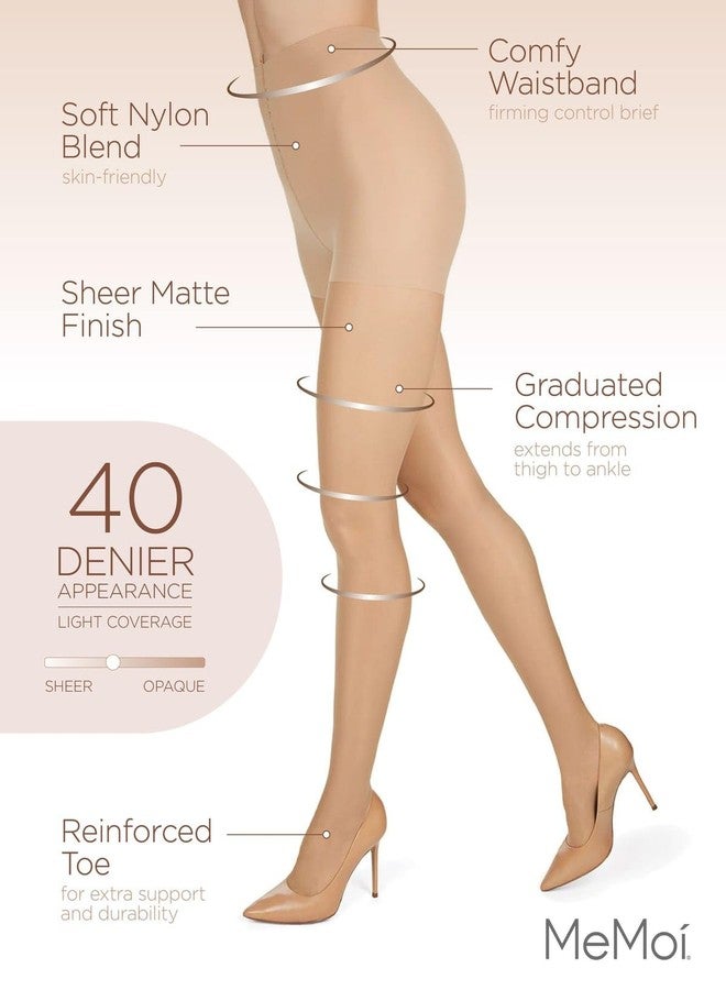 MeMoi Perfect 40 Sheer Matte Light Compression Pantyhose Nude Q2 - Image 3