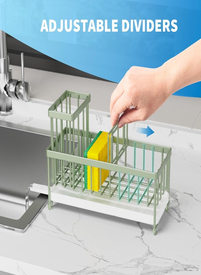 Cisily Sage Green Sponge Holder for Kitchen Sink, Sink Caddy Organizer with High Brush Holder, Kitchen Countertop Organizers and Storage Essentials, Rustproof 304 Stainless Steel, Soap Dispenser - Image 4