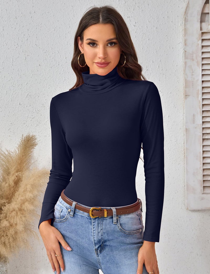ACIEMR Long Sleeve Tops for Women - Soft Stretch Turtleneck Shirts, Thermal Turtle Necks for Fall Winter Business, Casual & Street Style Navy Blue Small - Image 3