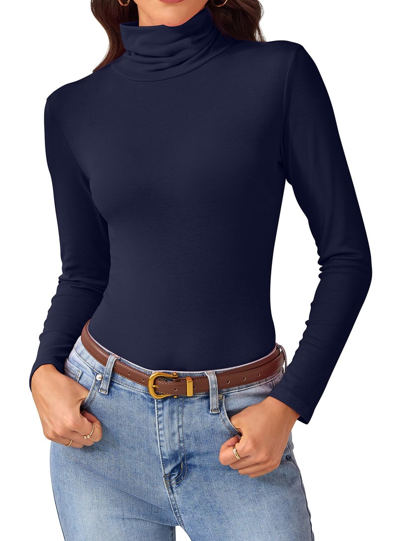 ACIEMR Long Sleeve Tops for Women - Soft Stretch Turtleneck Shirts, Thermal Turtle Necks for Fall Winter Business, Casual & Street Style Navy Blue Small - Image 1