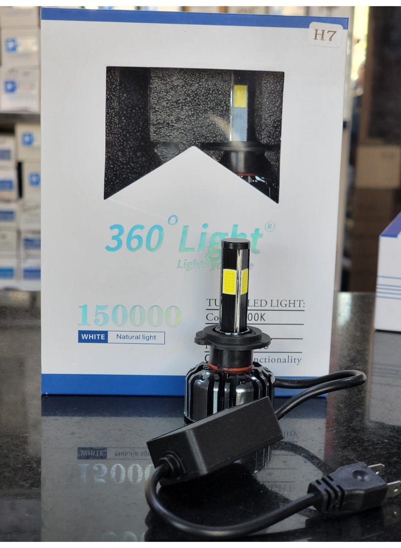 360 مصباح أمامي للسيارة LED بزاوية 360° بأربع جهات، موديل 4A900528WCOO، درجة حرارة 6000K، متوافق مع H1/H4/H7/H11/9006/9005/H13 - Image 1