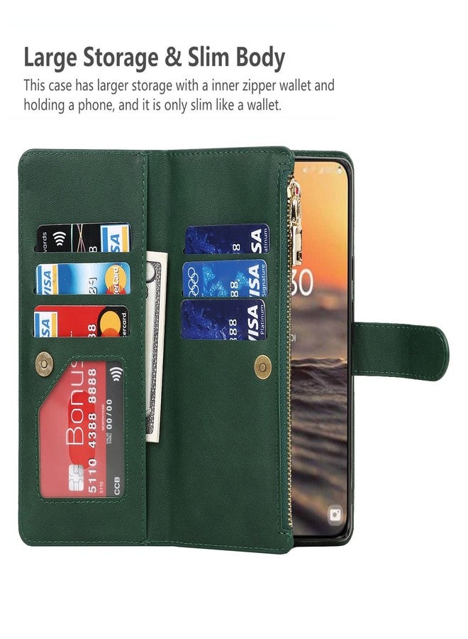 iCoverCase for Samsung Galaxy S23 Wallet Case with Card Holder, Kickstand Feature PU Leather Case with Adjustable Crossbody Lanyard Magnetic Clasp Zipper Pocket Flip Cover (Green) - Image 4