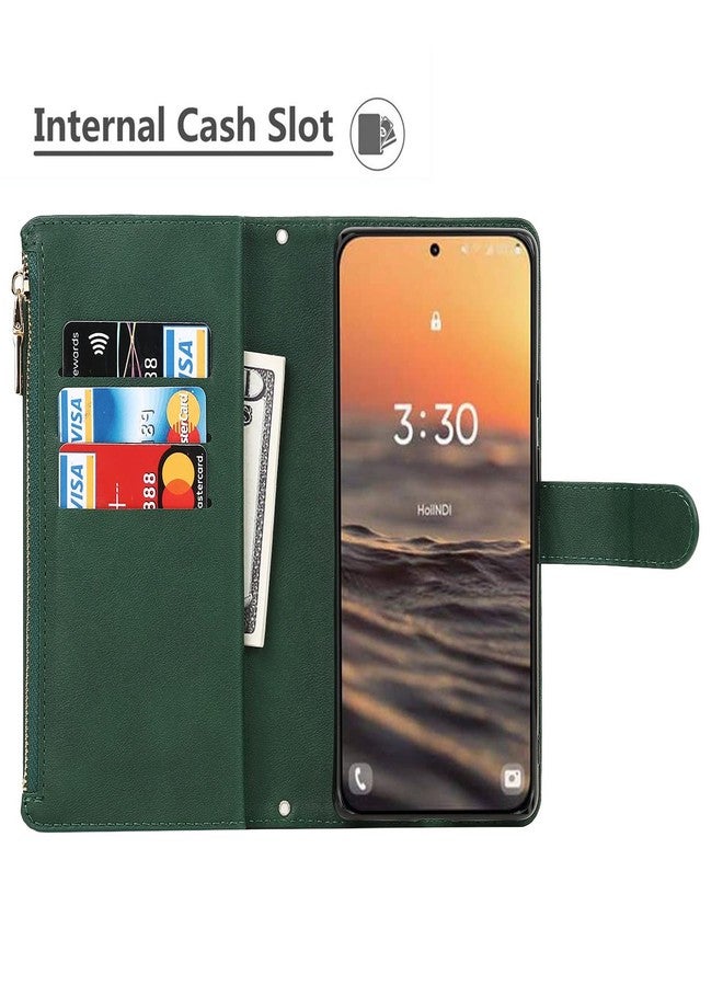 iCoverCase for Samsung Galaxy S23 Wallet Case with Card Holder, Kickstand Feature PU Leather Case with Adjustable Crossbody Lanyard Magnetic Clasp Zipper Pocket Flip Cover (Green) - Image 5