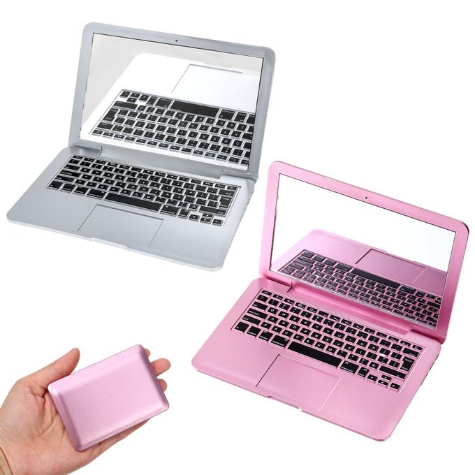 MINI LAPTOP MIRROR 2 PCS MINI COMPACT MIRROR POCKET SIZE LAPTOP SHAPED MAKEUP MIRRORS PORTABLE SMALL FOLDING COMPUTER MIRRORS FOR TRAVEL HOME MAKEUP DECORATION DOLLHOUSE PET SILVER ROSE GOLD