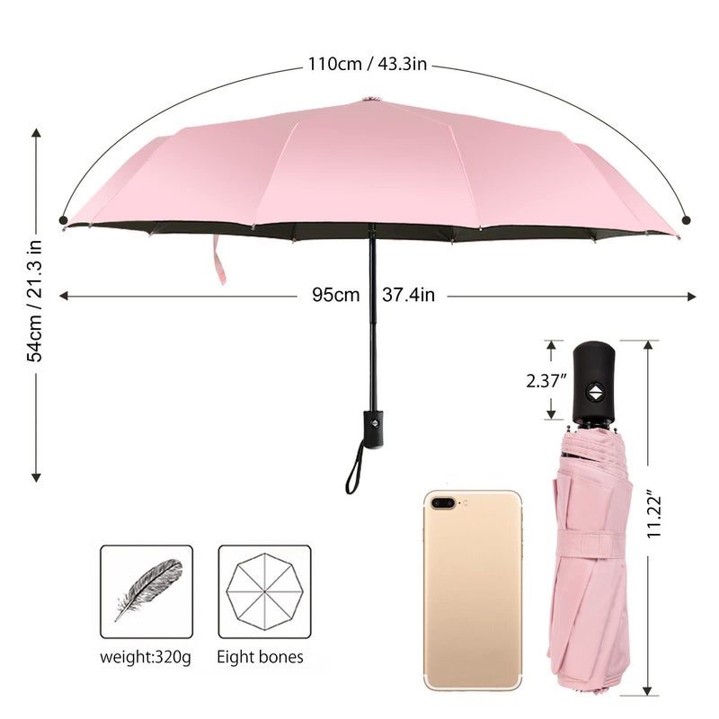 Shinok Travel Umbrella Compact Folding Sun Umbrellas Lighweight Auto Open Close For Women Parasol Pink - Image 4