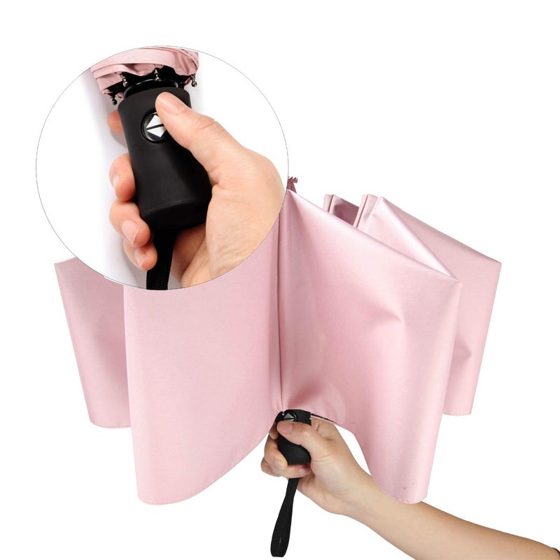 Shinok Travel Umbrella Compact Folding Sun Umbrellas Lighweight Auto Open Close For Women Parasol Pink - Image 2