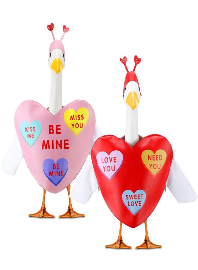 Abbylike 2 Sets Porch Goose Outfits Porch Yard Goose Outfits Clothes Costume Fits Large 23'' Cement for Garden Yard Statue Pathway Decorations(Love Valentine's Day) - Image 1
