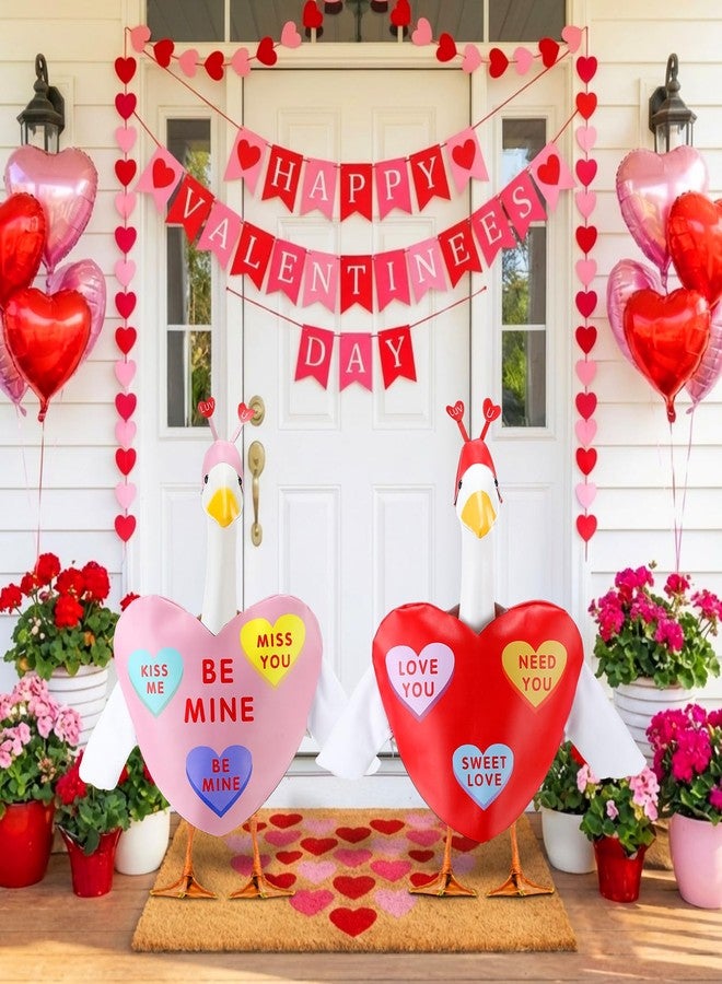 Abbylike 2 Sets Porch Goose Outfits Porch Yard Goose Outfits Clothes Costume Fits Large 23'' Cement for Garden Yard Statue Pathway Decorations(Love Valentine's Day) - Image 5