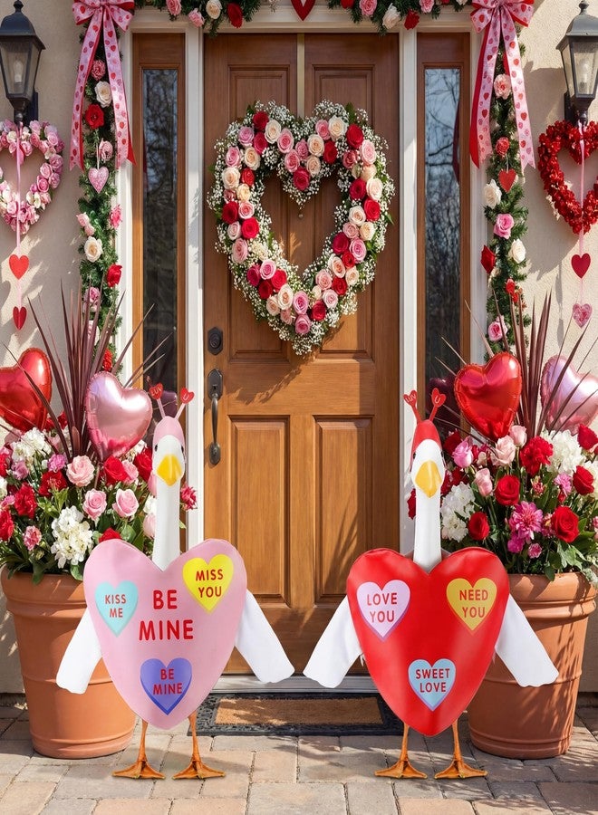 Abbylike 2 Sets Porch Goose Outfits Porch Yard Goose Outfits Clothes Costume Fits Large 23'' Cement for Garden Yard Statue Pathway Decorations(Love Valentine's Day) - Image 2