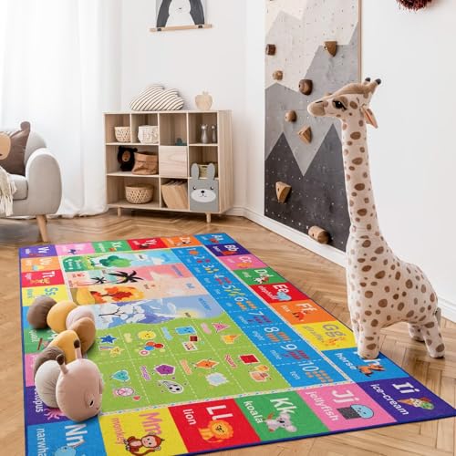 Macgace ABC Kids Rug for Playroom, 3x5 Washable Classroom Area Rugs, Toddler Educational Play Mat with Alphabet Numbers Seasons Shapes, Learning Fun for Preschool Children, Colorful - Image 4