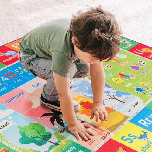 Macgace ABC Kids Rug for Playroom, 3x5 Washable Classroom Area Rugs, Toddler Educational Play Mat with Alphabet Numbers Seasons Shapes, Learning Fun for Preschool Children, Colorful - Image 5