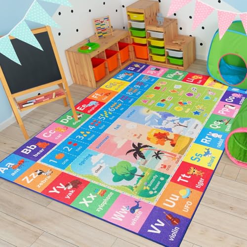 Macgace ABC Kids Rug for Playroom, 3x5 Washable Classroom Area Rugs, Toddler Educational Play Mat with Alphabet Numbers Seasons Shapes, Learning Fun for Preschool Children, Colorful - Image 1
