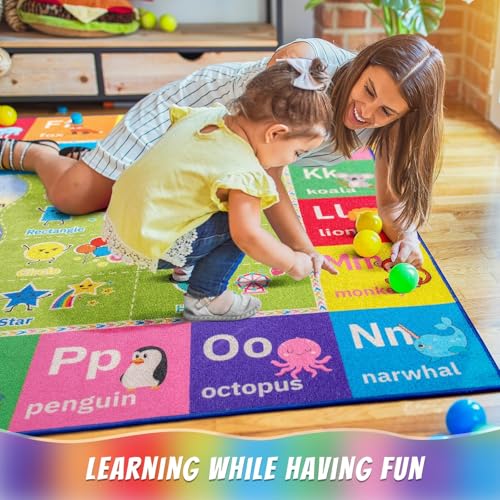 Macgace ABC Kids Rug for Playroom, 3x5 Washable Classroom Area Rugs, Toddler Educational Play Mat with Alphabet Numbers Seasons Shapes, Learning Fun for Preschool Children, Colorful - Image 2