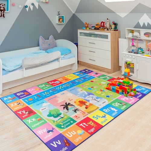Macgace ABC Kids Rug for Playroom, 3x5 Washable Classroom Area Rugs, Toddler Educational Play Mat with Alphabet Numbers Seasons Shapes, Learning Fun for Preschool Children, Colorful - Image 3