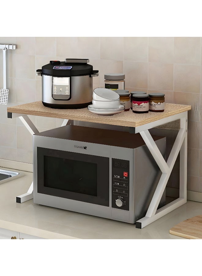 Home Box Microwave Oven Shelf Organizer - Wood and Metal - Image 1