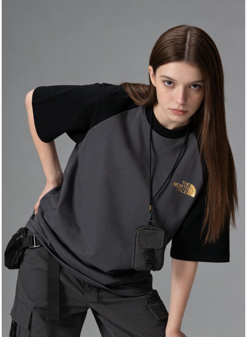 THE NORTH FACE Style Black & Grey Color Block Raglan T-Shirt Unisex Loose Casual Couple Short Sleeve Tee Style Black & Grey Color Block Raglan T-Shirt Unisex Loose Casual Couple Short Sleeve Tee - Image 3