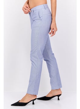 Robe Di Kappa Women Slim Fit Straight Leg Chambray Chino Pants, White-Blue  - Image 2