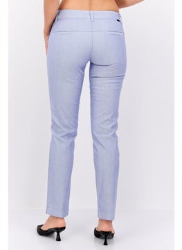 Robe Di Kappa Women Slim Fit Straight Leg Chambray Chino Pants, White-Blue  - Image 3
