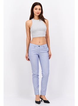 Robe Di Kappa Women Slim Fit Straight Leg Chambray Chino Pants, White-Blue  - Image 4