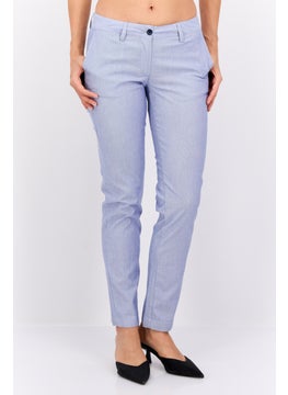 Robe Di Kappa Women Slim Fit Straight Leg Chambray Chino Pants, White-Blue  - Image 1