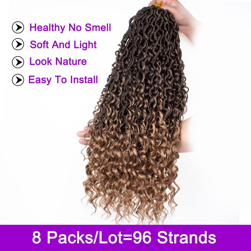 ZRQ 8 Packs Boho Faux Locs Crochet Hair 24 Inch Ombre Goddess Locs Croceht Braids, Pre Looped Boho Goddess Loc,Curly Bohemian Locs With Curly Ends Hair Extension T27# - Image 5