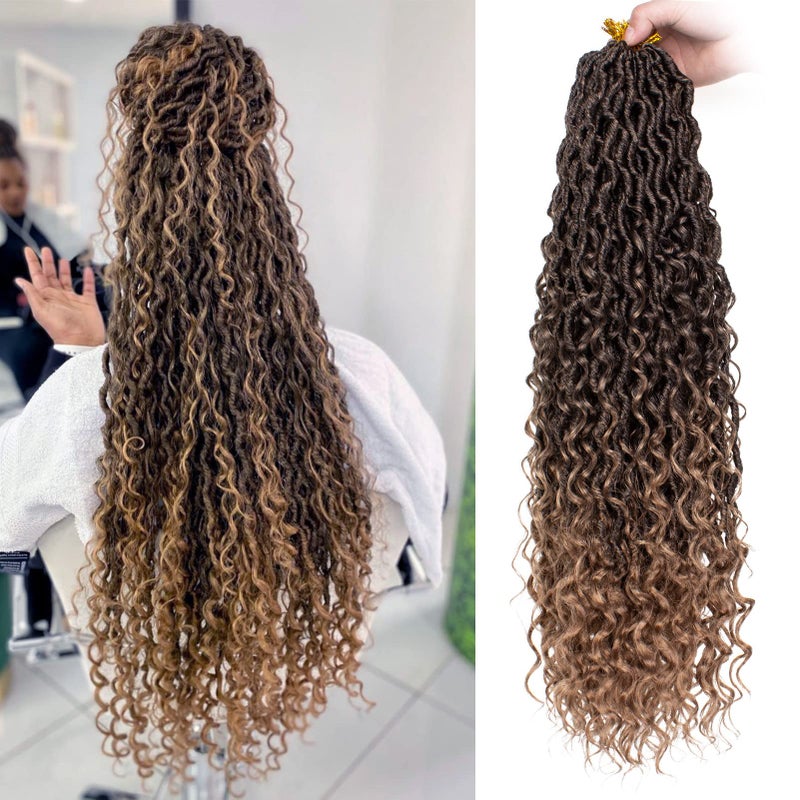 ZRQ 8 Packs Boho Faux Locs Crochet Hair 24 Inch Ombre Goddess Locs Croceht Braids, Pre Looped Boho Goddess Loc,Curly Bohemian Locs With Curly Ends Hair Extension T27# - Image 1