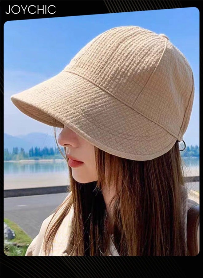 Joychic Women Spring Summer Autumn Winter Versatile Bucket Hat Daily Outdoor Sun Protection Peaked Cap Adjustable Foldable Waffle Hat for Ladies Girls Khaki - Image 1