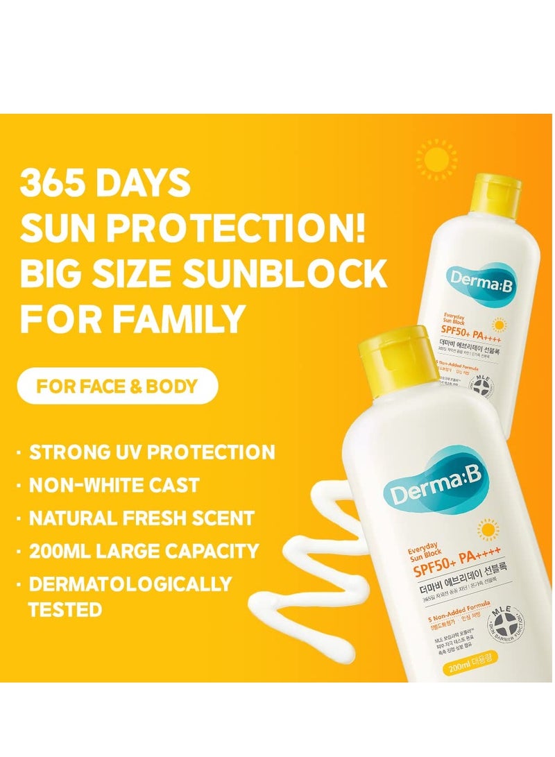 derma b Derma B Everyday Sun Block Large Size Sunscreen SPF50+ PA++++ 6.71 Fl Oz, 200ml Fast-Absorbing Lightweight SPF Moisturizer, Facial Body Non-Sticky for Dewy Skin, Korean Protection Lotion  - Image 5