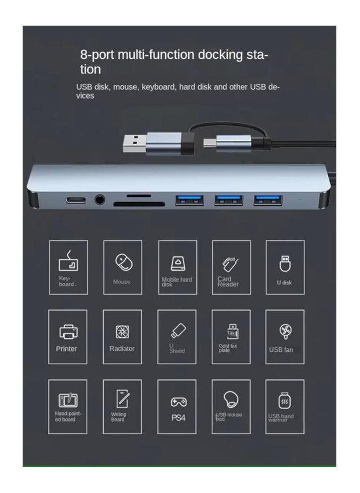 إيروريكس موزع USB C، محول متعدد المنافذ 8 في 1 من النوع C مع HDMI 4K، توصيل طاقة PD، USB-C، إيثرنت، 2 USB، قارئ بطاقة SD/TF متوافق مع Mac Book Pro XPS والمزيد من الأجهزة من النوع C  - Image 3