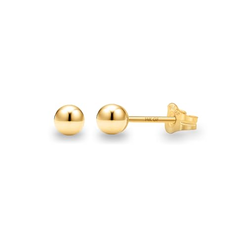 Kezef 14K Gold Filled Ball Stud Earrings for Women - Thick 14K Gold Layer, Hypoallergenic for Sensitive Ears, Round Studs | 3mm - Image 1
