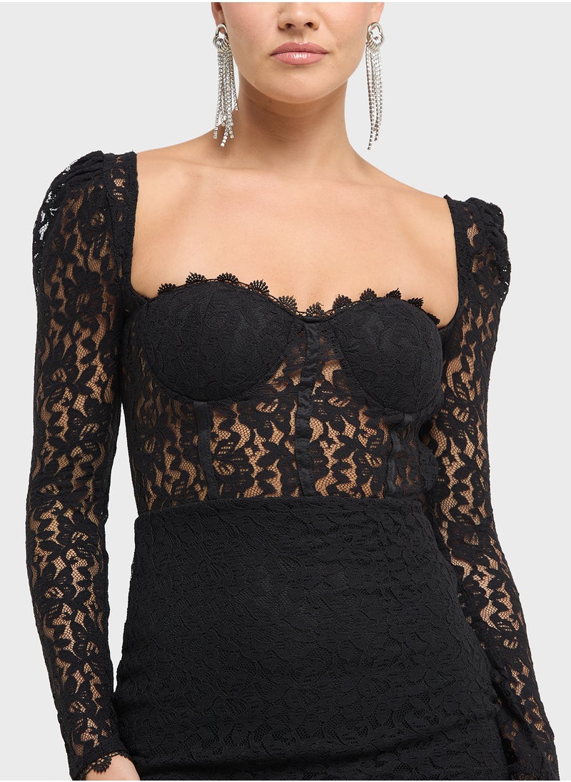 Ella Limited Edition - Puff Sleeve Lace Dress With Slit - Image 1
