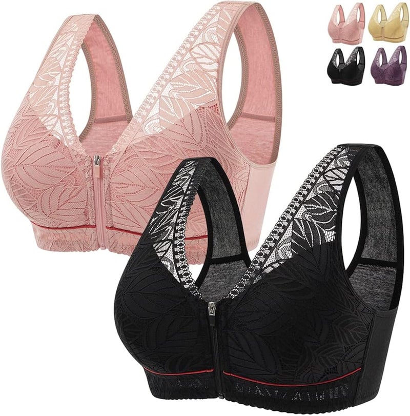 woobles Camilace Comfort Wireless Front C Bra, Front Cre Posture Corrector Seamless Full Coverage Bra for Women 2pcs D - Image 1
