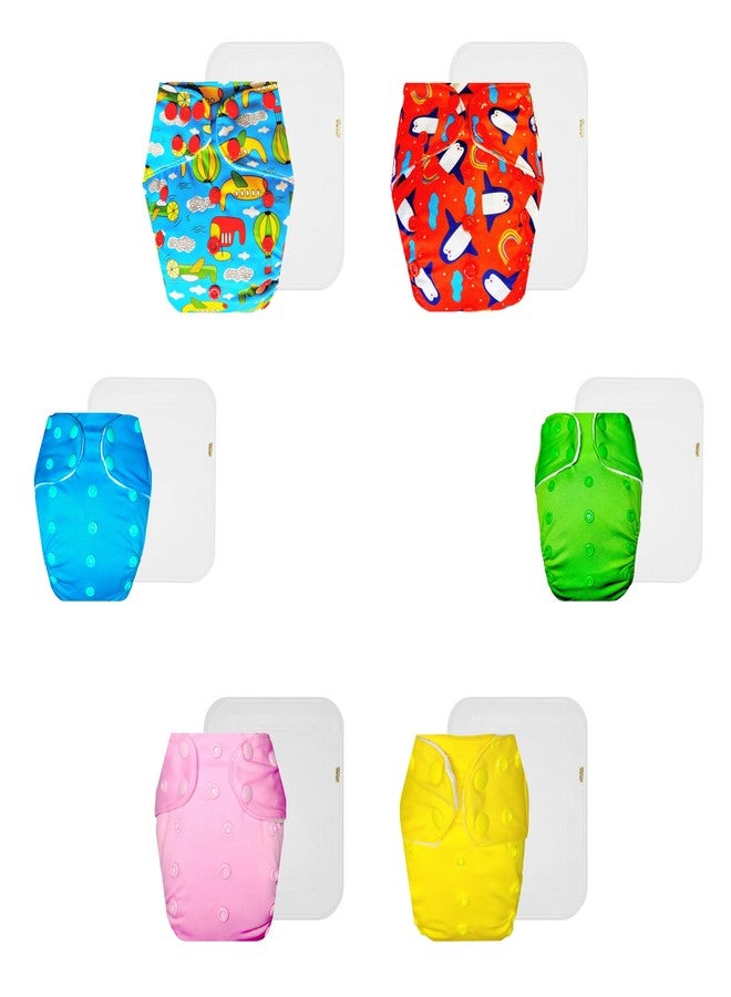 Dumbledo Premium Cloth Diaper with Cotton Insert (Pack of 6) | Dry Feel and Comfortable | 6-Layer Absorbent Pad | Quick Dry | All-Day Wear | 3 Months - 3 Years | Unisex Baby - Image 1