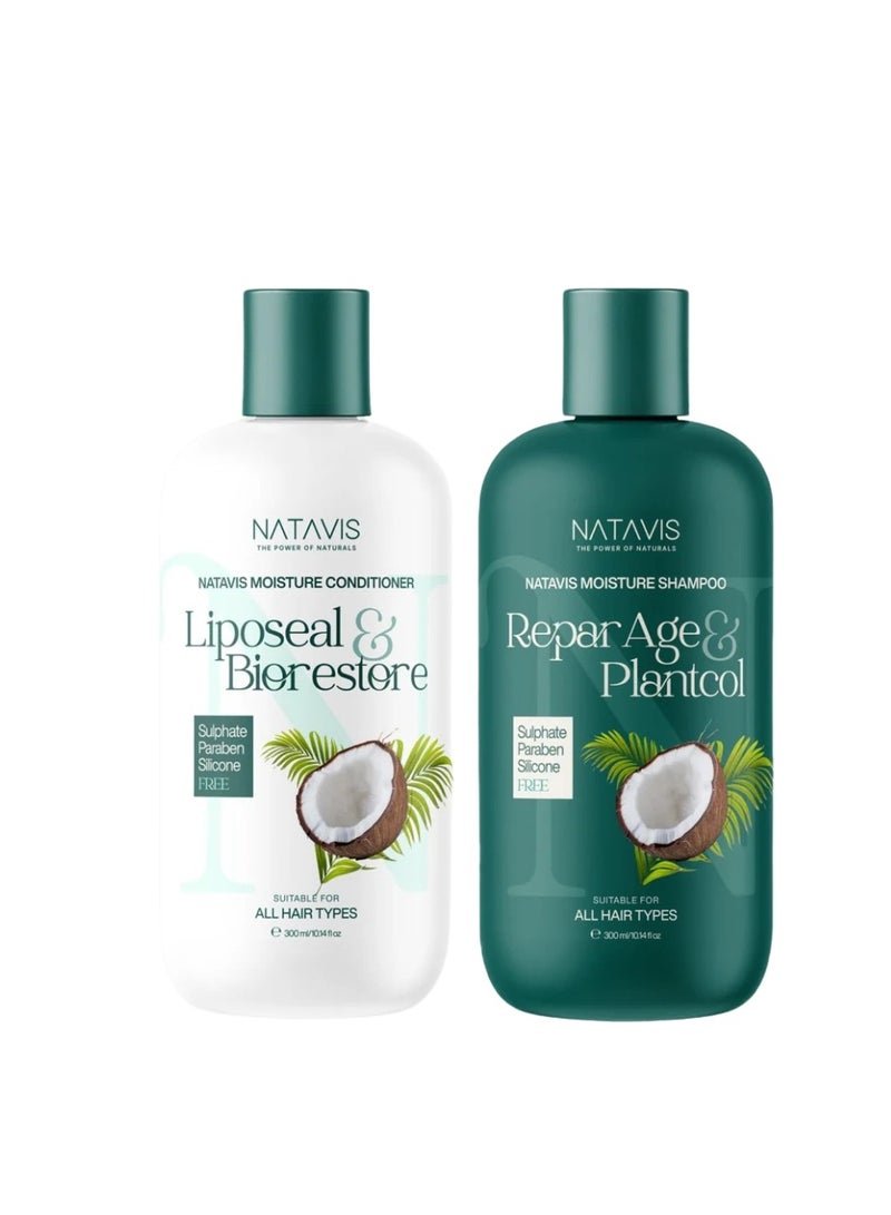 NATAVIS Moisture Shampoo 300 ml & Moisture Conditioner 300 ml Sulfate & Silicon and Paraben-FREE  - Image 1