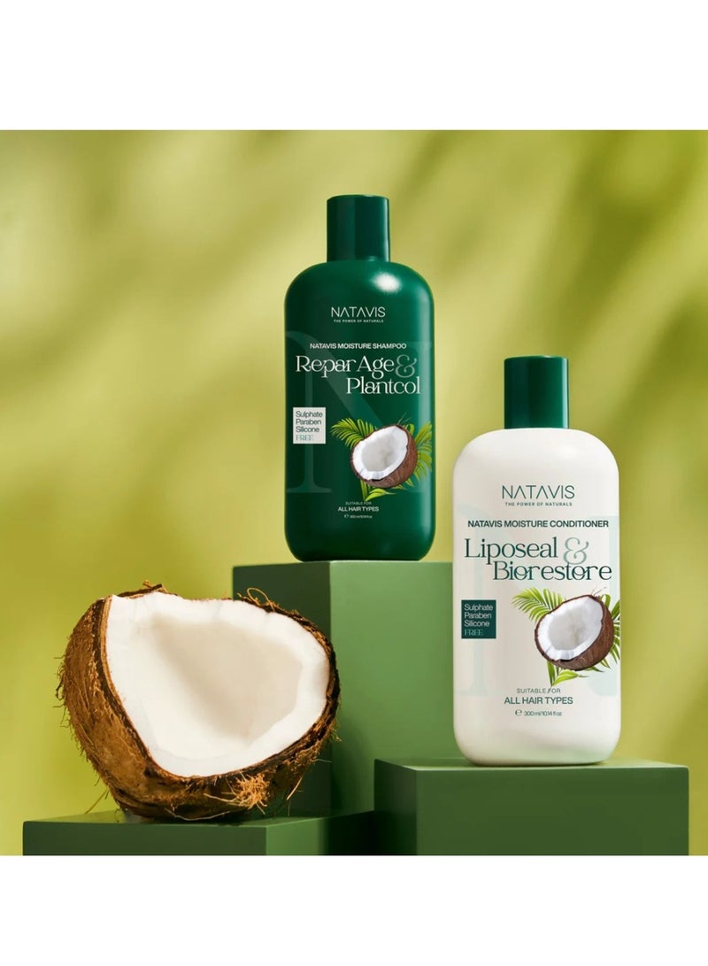 NATAVIS Moisture Shampoo 300 ml & Moisture Conditioner 300 ml Sulfate & Silicon and Paraben-FREE  - Image 2