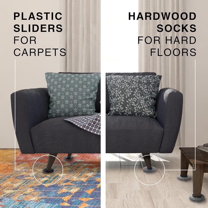 X-Protector Furniture Sliders - 4+4 Pack 5” - Multi-Surface Furniture Sliders for Carpet & Hard Floors - 4 Furniture Movers for Carpeted Floors and 4 Hardwood Socks - Move Your Furniture Easily! - Image 5