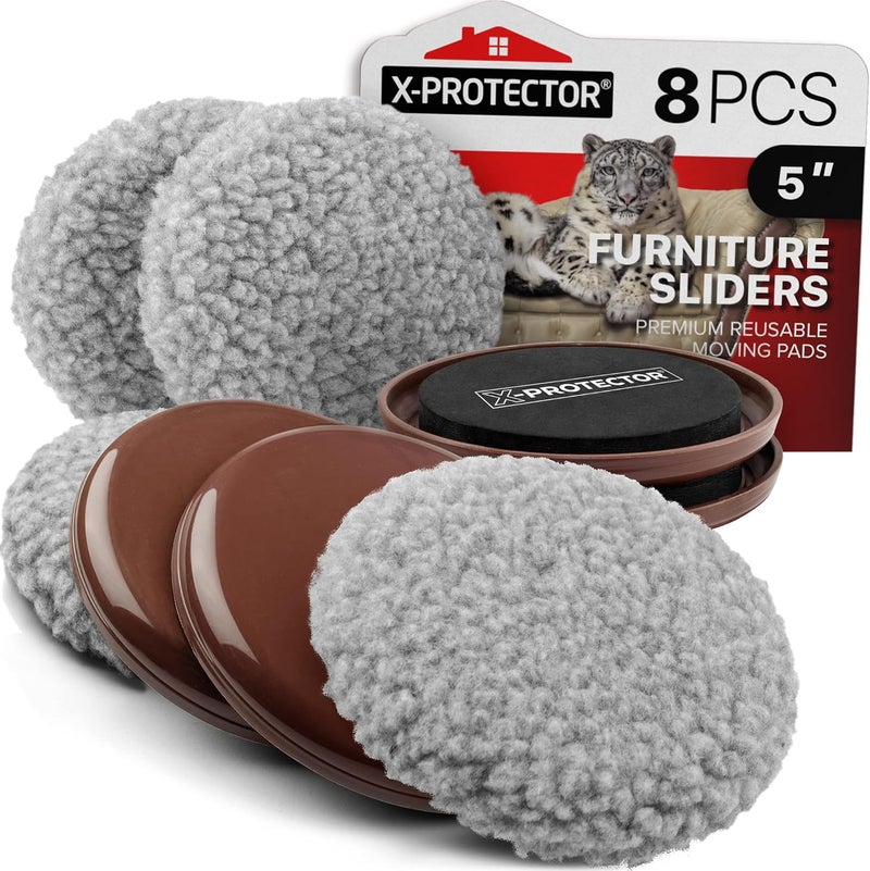X-Protector Furniture Sliders - 4+4 Pack 5” - Multi-Surface Furniture Sliders for Carpet & Hard Floors - 4 Furniture Movers for Carpeted Floors and 4 Hardwood Socks - Move Your Furniture Easily! - Image 1