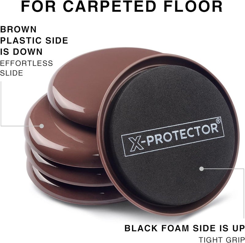 X-Protector Furniture Sliders - 4+4 Pack 5” - Multi-Surface Furniture Sliders for Carpet & Hard Floors - 4 Furniture Movers for Carpeted Floors and 4 Hardwood Socks - Move Your Furniture Easily! - Image 3