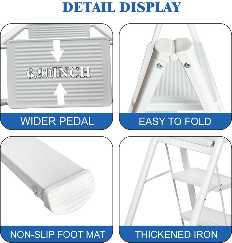 LEADALLWAY Lightweight 4 Step Closet Step Ladder Designed Specifically for Women Folding Step Stool Ladder for Home, Kitchen Plant Stand Adder 330 Lbs Capacity,White - Image 4