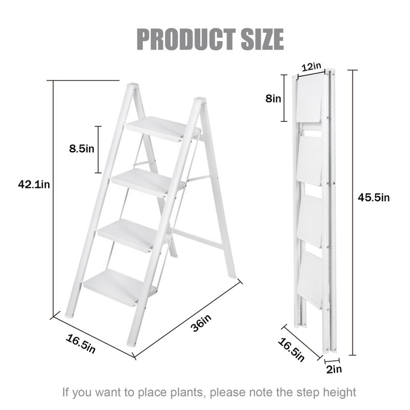 LEADALLWAY Lightweight 4 Step Closet Step Ladder Designed Specifically for Women Folding Step Stool Ladder for Home, Kitchen Plant Stand Adder 330 Lbs Capacity,White - Image 2