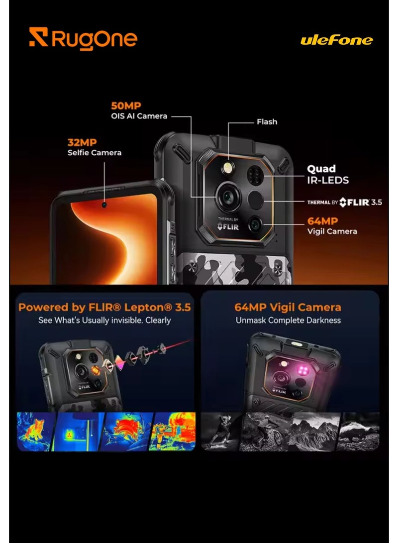أوليفون RugOne Xever 7 Pro Thermal Rugged Smartphone 5G | FLIR Lepton 3.5 Thermal Camera | 12GB RAM + 512GB Storage | 6.67" 120Hz AMOLED Display | MediaTek Dimensity 7025 | Dual SIM + eSIM | IP68/IP69K Waterproof | 5550mAh Swappable Battery | Android 15 - Image 3