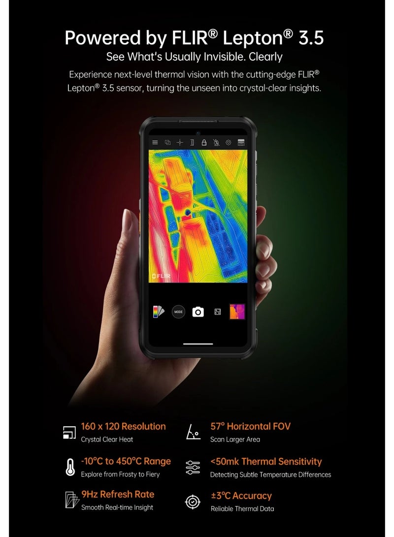 أوليفون RugOne Xever 7 Pro Thermal Rugged Smartphone 5G | FLIR Lepton 3.5 Thermal Camera | 12GB RAM + 512GB Storage | 6.67" 120Hz AMOLED Display | MediaTek Dimensity 7025 | Dual SIM + eSIM | IP68/IP69K Waterproof | 5550mAh Swappable Battery | Android 15 - Image 5