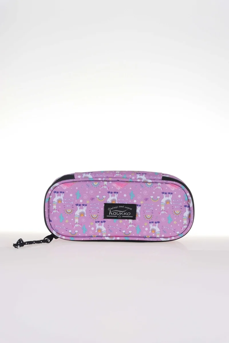 KAUKKO Nature Pencil Bag with Special Compartment Lama (Lilac) K2328