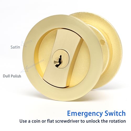 Dontay Pocket Door Keyed Lock Round Contemporary Entrance Sliding Barn Door Lock Latch Recessed 2 Sided 238 inch Backset Flush Handles HardwareSatin Brass2 - Image 3