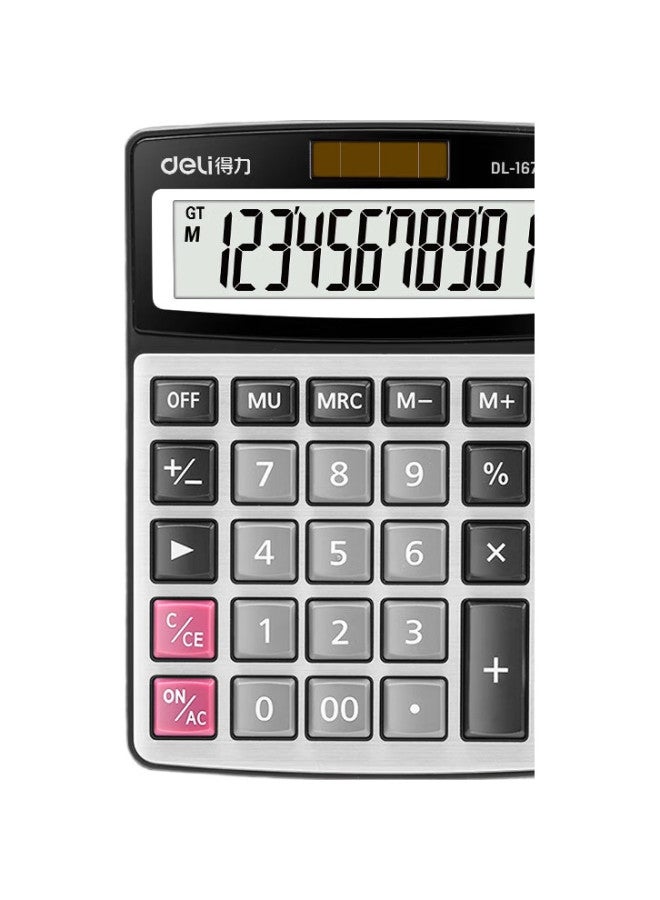 Deli Metal Panel Desktop Office Calculator, Financial Calculator, Wear-Resistant Buttons Desktop Calculator, Office Supplies, Silver 1673 - Image 1
