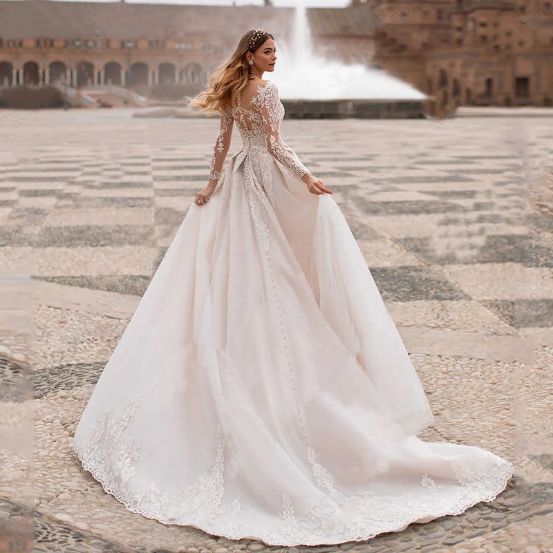 Exquisite Wedding Dress Mori Bridal Long-Sleeved Puffy Tail Soft Yarn Slimming Beach Travel Shooting Summer - Image 3